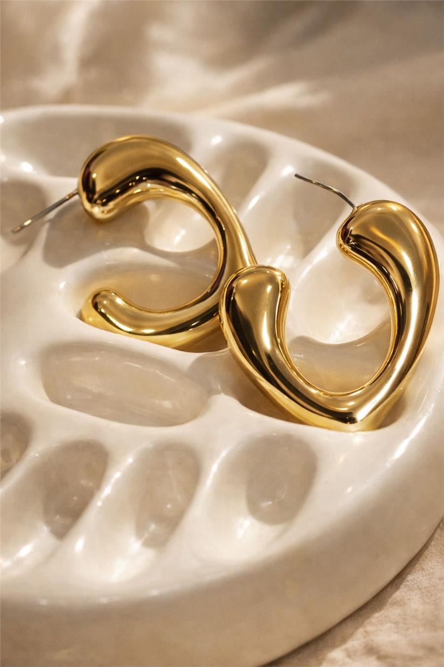 Sierra01 Gold Yarım Kalp Halka Küpe